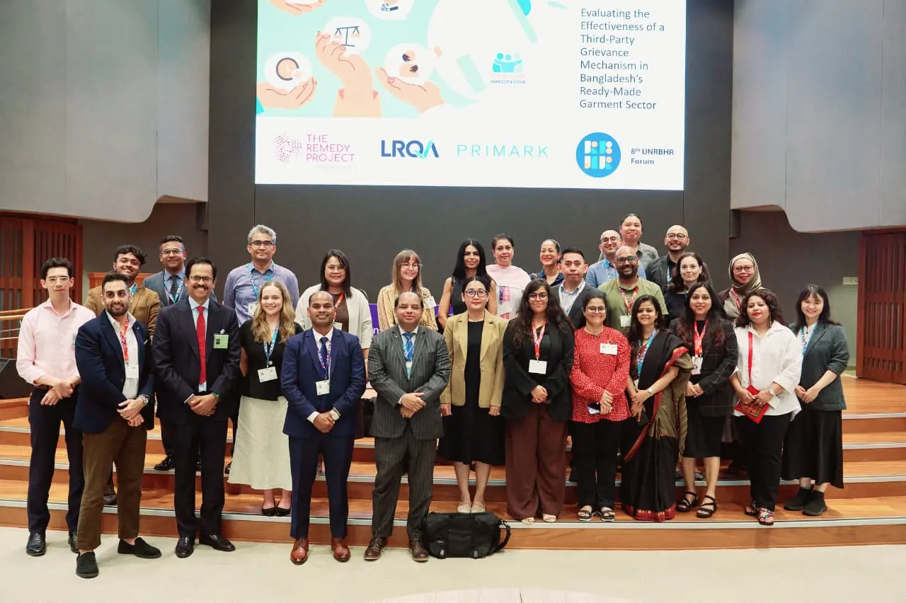 Participants on stage after a session at the UN Responsible Business and Human Rights Forum
