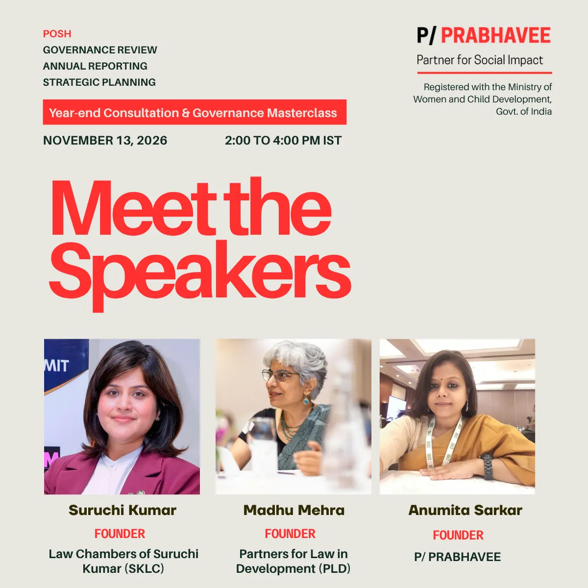 Speakers for the year-end consultation and governance masterclass
